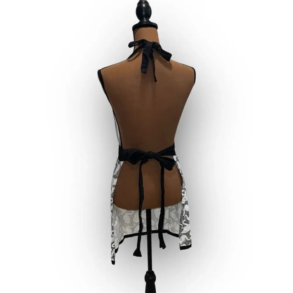Simply Whimsical Swan Print Apron, Ruffled Bib 100% Cotton, Women’s One Size